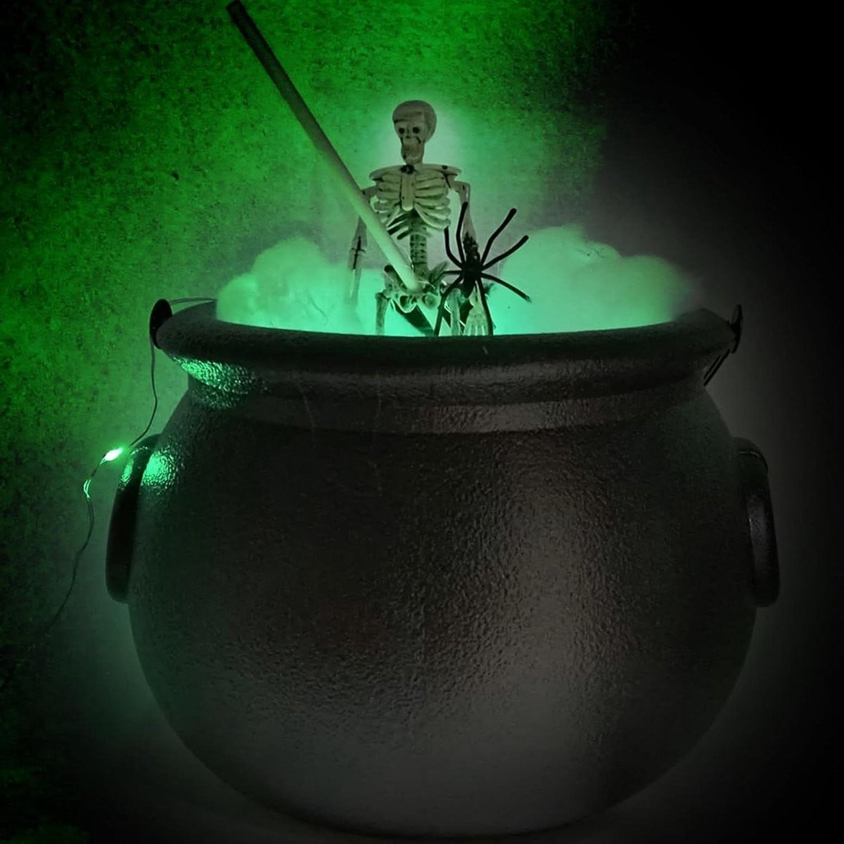 Zwarte Heksenketel Decoratie met Skelet en LED voor Halloween - Hoogte: 20 cm