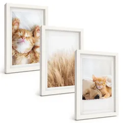 BILDER SET 3er Set - 20x30 cm Weißer Rahmen - Niedliche Tiere, Katzen, Hunde, Boho-Stil