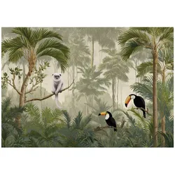 FOTOTAPETE Dschungel Tiere Grün 400x280 cm
