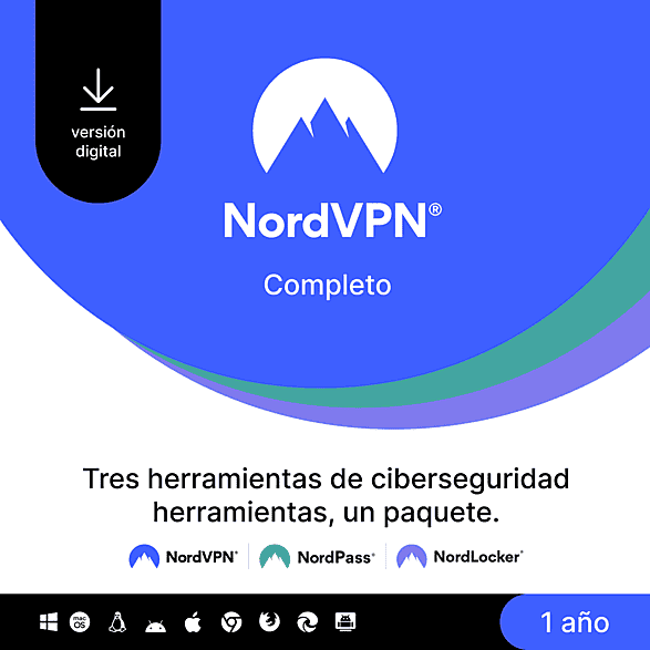 Tarjeta - NordVPN Completo 1 año Paquete de ciberseguridad (VPN, Password Manager, and Encrypted Cloud)