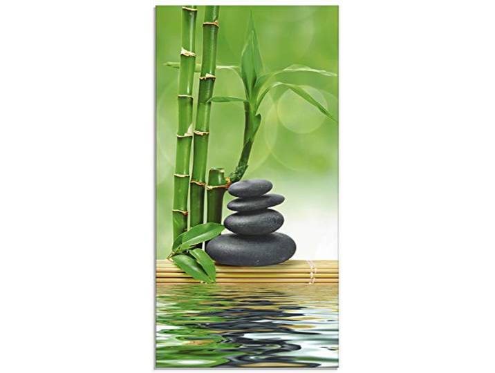 ARTland Wanddeko Glasbilder Wandbild Glas Bild einteilig 50x100 cm Hochformat Asien Wellness Zen Spa Steine Bambus Entspannung Grün T5OP