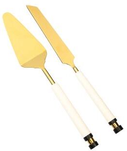 Classic Touch Set of 2 Gold Cake Servers with White Stone Handle Insert