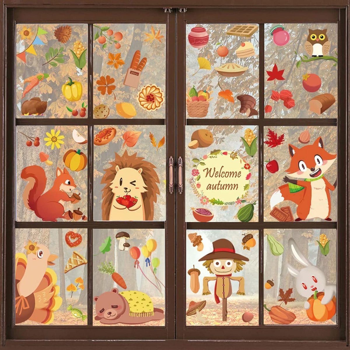 Herfst Raamstickers Set - 9 Vellen Vensterdecoratie met Pompoenen en Bladeren
