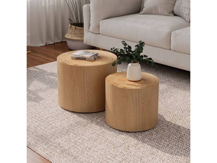 Tables basses gigognes - Bois naturel - Design champêtre - Cernes de croissance visibles - Ensemble de 2 tables