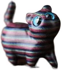 Discount Dollar Deals Sandalwood Cat Figurine, Kawaii Cartoon Wooden Carved, Cute Animal Desktop Toy, Exquisite Bedroom Decor purple green