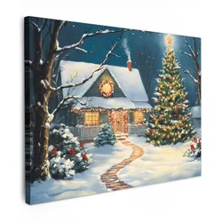 LEINWANDBILD Weihnachten - Weihnachtsbaum - Winter - Zuhause - Schnee Wandbilder 80x60 cm