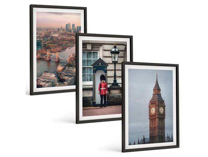 BILDER SET 3er Set - 40x60 cm Schwarzer Rahmen - London Bridge Guardian Big Ben