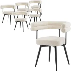 ESSZIMMERSTÜHLE drehbar 6er Set Beige Teddy-Stoff