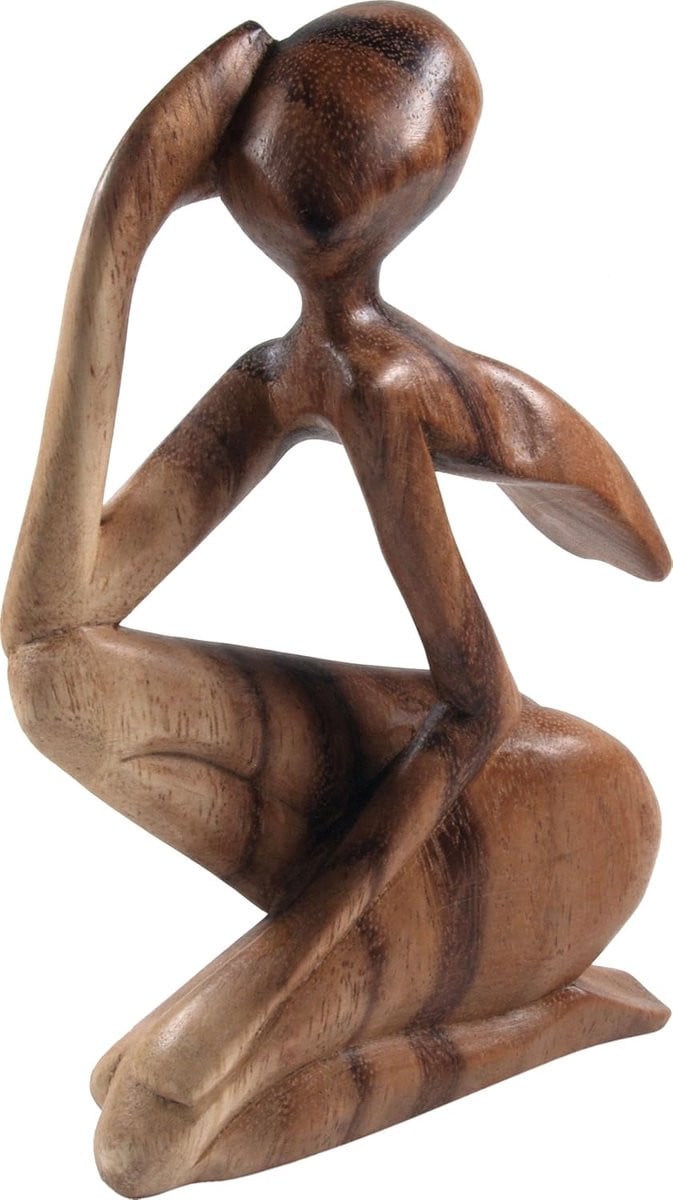 Handgesneden houten cijfer beeld decoratie object donkerbruin hoogte: 20 cm