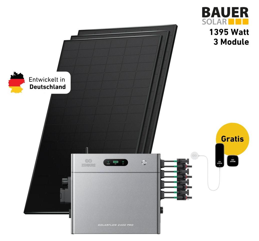 1350 Watt,, Bifazial Komplettset, Balkonkraftwerk, Zendure Solarflow 2400 Pro, AB3000L Zusatzbatterie