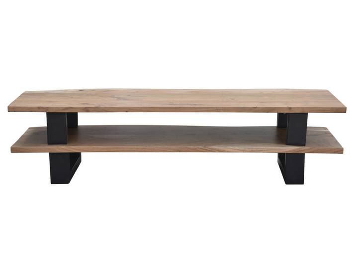 Lowboard 140 x 36 cm Akazie mit Baumkante natur/schwarz