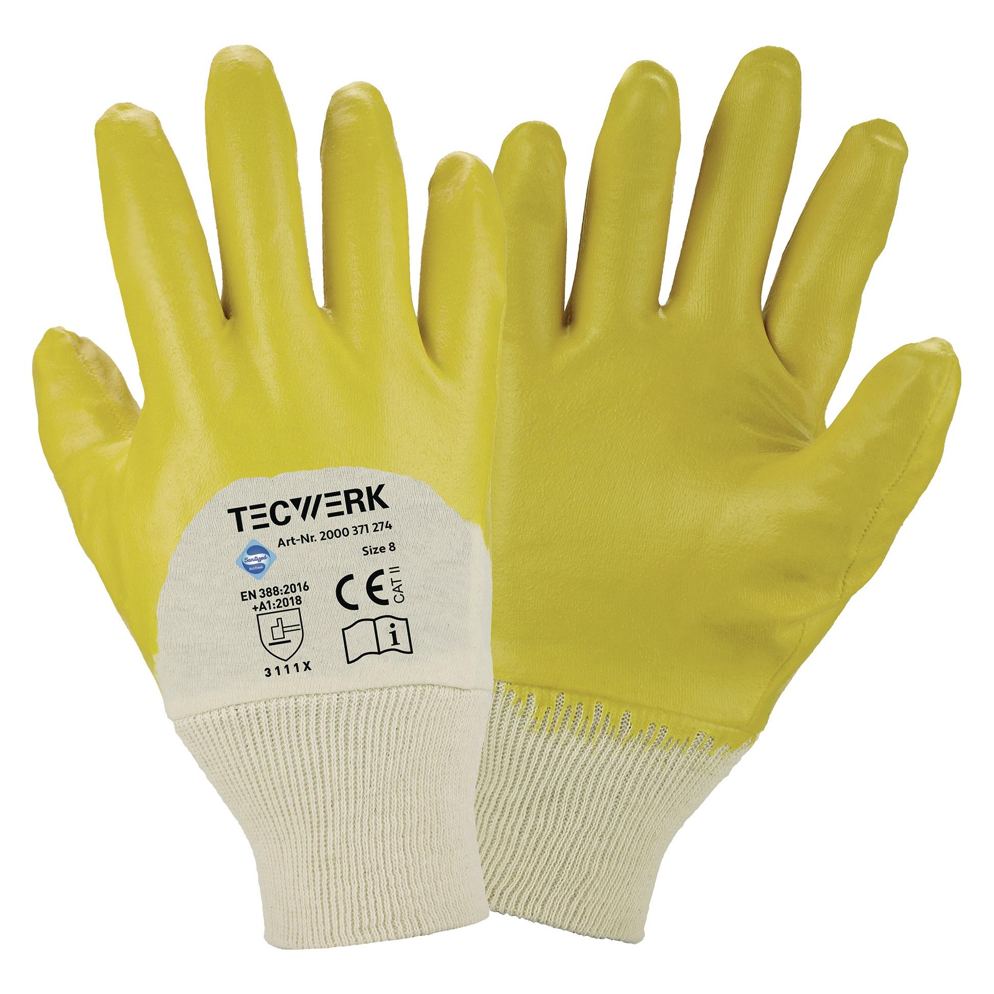 Tecwerk Handschuhe Ems Grösse 8 gelb besonders hochwertige Nitrilbeschichtung EN 388 PSA-Kategorie II (8) (2000371274)