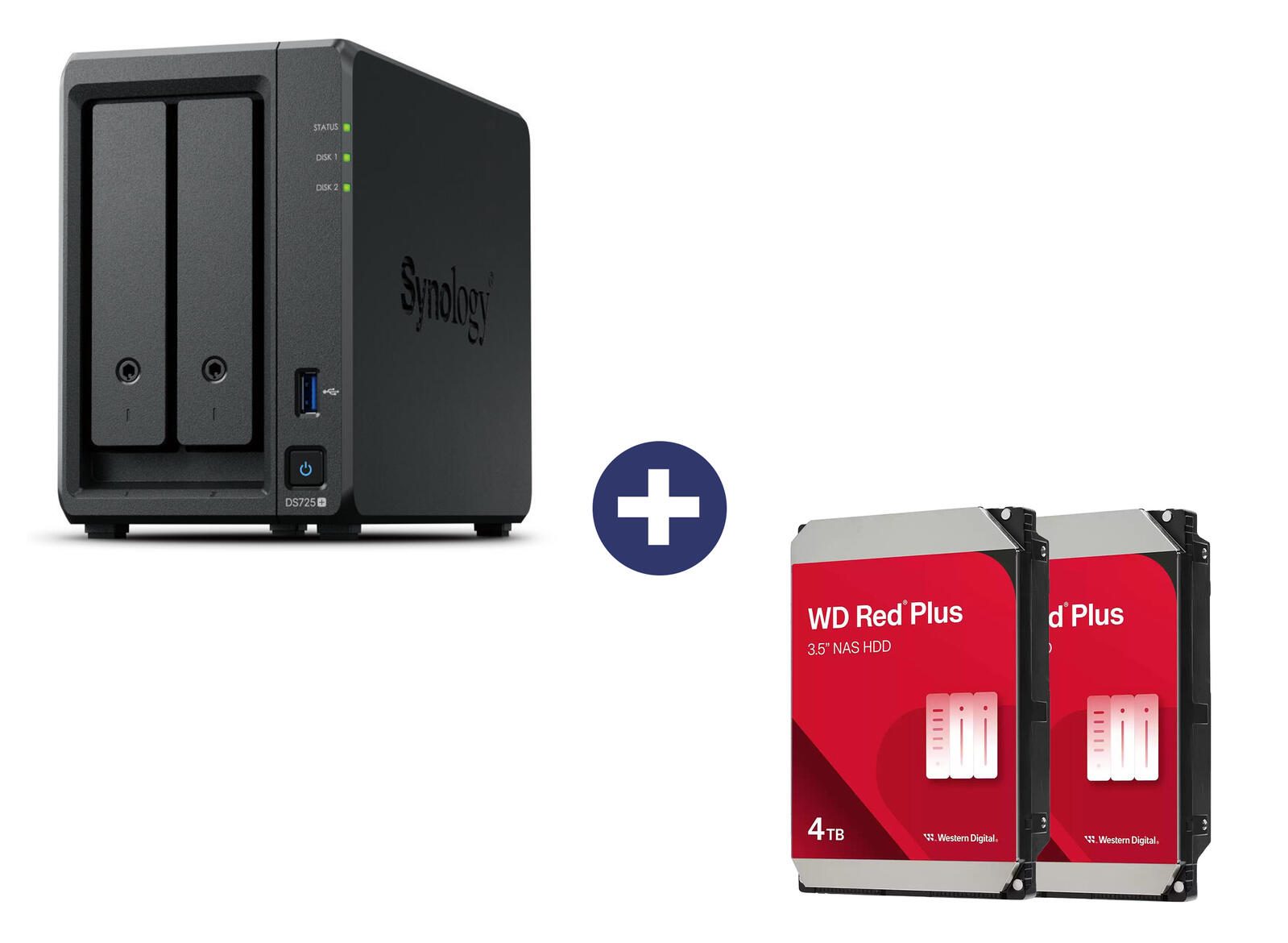 Synology Disk Station DS725+ NAS-Server (2 Schächte) + WD Red Plus NAS Festplatte - 8 TB (2x 4 TB), 256 MB DS725+&WD40EFPX