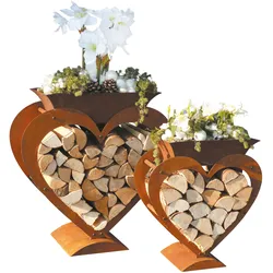 Badeko Herz-Holzregal-Set: 45 & 58 cm hoch in Edelrostoptik