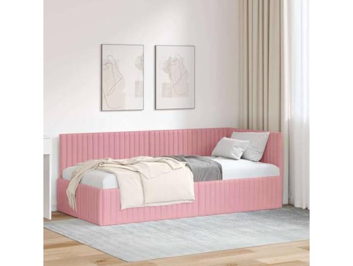 Eckbettgestell mit Kopfteil Rosa 90x200 cm Samt L-Form Design, Platzsparend, Als Sofa Nutzbar, Stabiler Lattenrost, Pflegeleicht