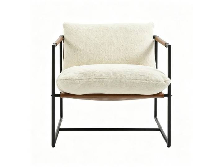 Fauteuil lounge bouclette crème – acier carbone – assise large – montage 15 min