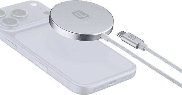 Cargador móvil inalámbrico - CellularLine Mag Pad Qi2.2, 25W, Carga inalámbrica, MagSafe, Universal, Blanco