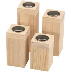 Holz-Teelichthalter, natur, 4 Stück