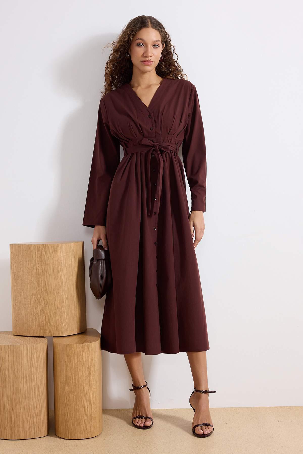Damen-Midikleid in A-Linie, flach, lang, lässig/alltagstauglich
