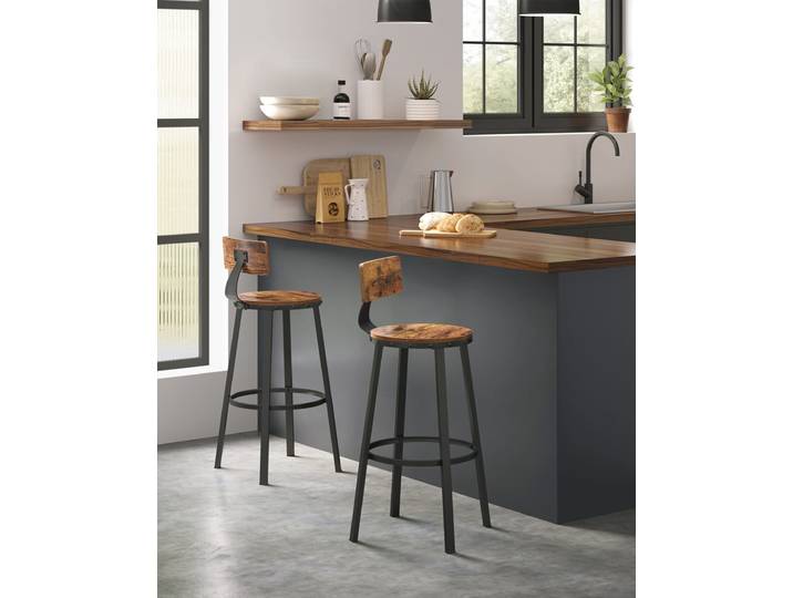 Ensembles de 2 tabourets de bar avec dossier haute marron et noir