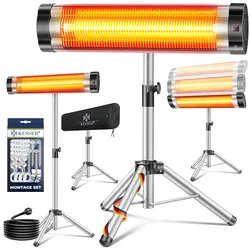 KESSER® Infrarotstrahler Heizstrahler Terrassenstrahler 2500W mit Fernbedienung inkl. Schutzhülle höhenverstellbarem Teleskopstativ Wickeltischstrahler Terrassenheizer Quarzstrahler Infrarot