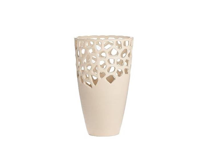 GILDE Vase décoratif en céramique - avec Motif perforé - Cadeau de Noël\, d'anniversaire\, de Mariage - Couleur : crème - Hauteur : 38 cm