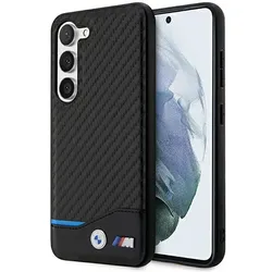 BMW Leather Carbon Blue Line - Hülle für Samsung Galaxy S23+ (schwarz)