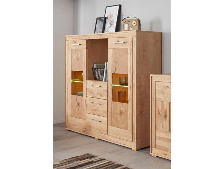 Highboard VOGL MÖBELFABRIK, braun (eichefarben chalet, wildeiche massiv), B:154cm H:135cm T:40cm, Holz teilmassiv, Holzwerkstoff, Sideboards, Highboard, Breite 154 cm, Teilmassivholz, Made in Germany