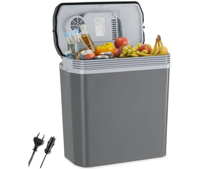Glacière électrique réfrigérante et chauffante avec poignée de transport, 24 litres - gris