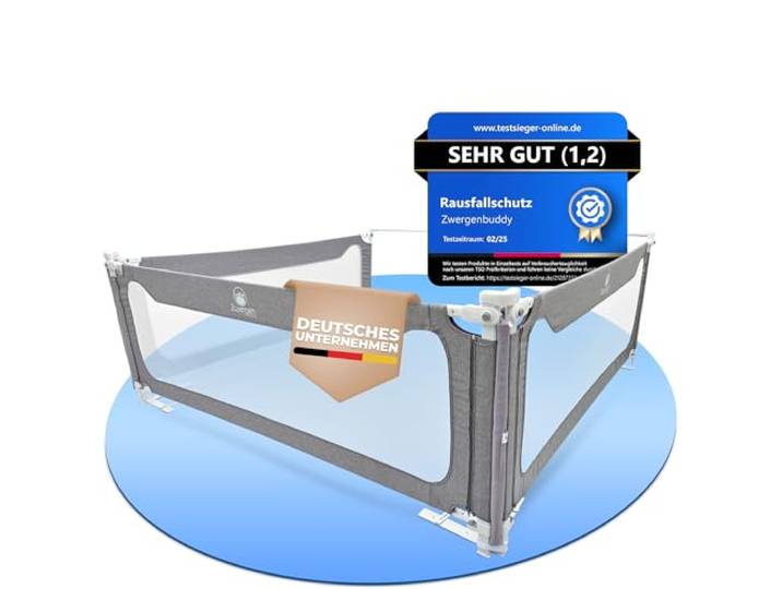 Zwergenbuddy® Rausfallschutz Boxspringbett & Elternbett (180x200cm) [8-teiliges Rausfallschutz Bett Set] Stabilitätsstange & Zwischenraumschutz – Bettgitter ist Laborgeprüft
