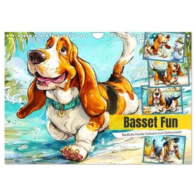 Basset Fun. Niedliche Hunde Cartoons zum Schmunzeln (Wandkalender 2027 DIN A4 quer), CALVENDO Monatskalender