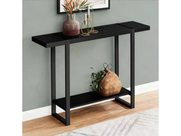 Solid Wood Console Table, Narrow Sofa Table, Industrial Entryway Table Solid Wood Top, 2-Tier Shelf, Narrow Design, Heavy-Duty Frame, Stable Support(Black,31.5 (80cm))