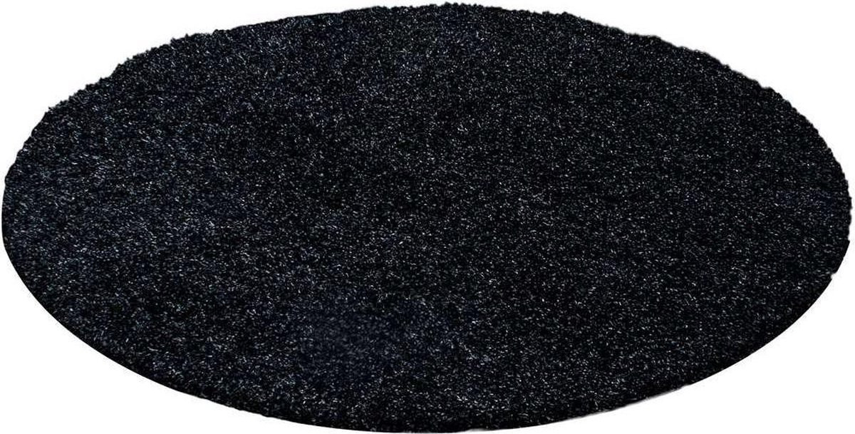 Modern rond hoogpolig vloerkleed Life - antraciet - 160 cm