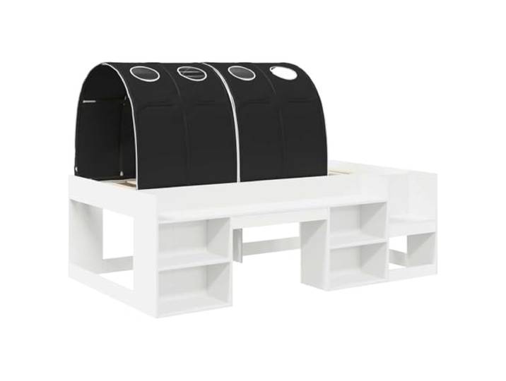 KTHLBRH Hochbett mit Regalen 3-teilig Weiß Schwarz Technisches Holz, fester Lattenrost, modernes Design für Zimmer
