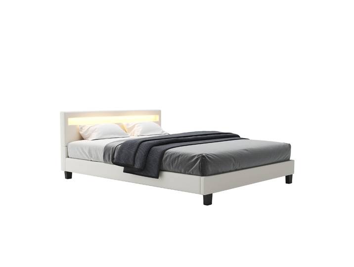 Lederbett LED DREAM 160 x 200 cm weiss
