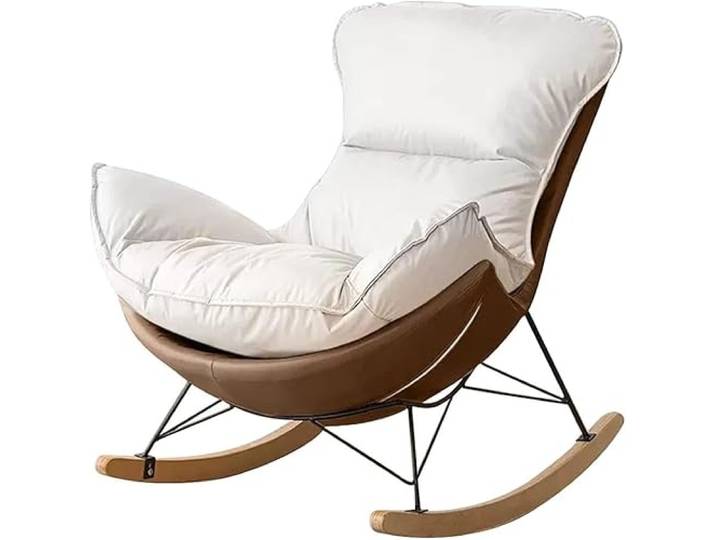 FIXARE JIESOO Wohnzimmer-Schaukelstuhl Schaukelstuhl Mit Fußhocker Balkon-Entspannungsstuhl Moderner Weicher Schlafsessel, Lesesessel for Schlafzimmer Lounge Wohnzimmer(Coffee+beige,Without Footrest)