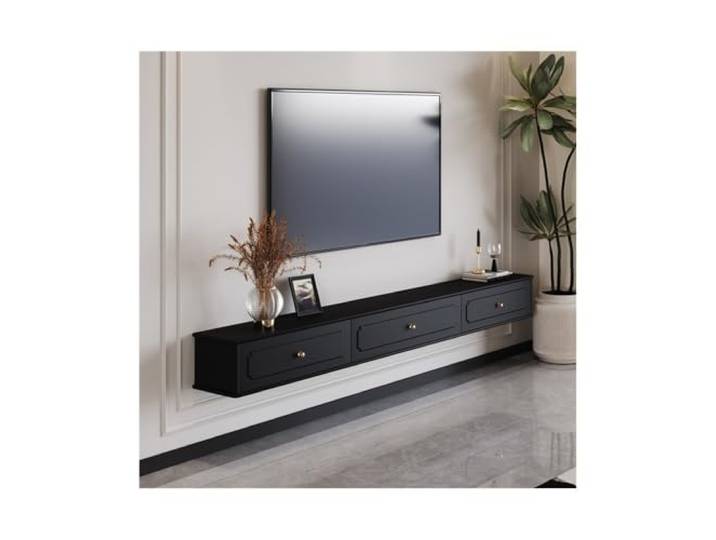 Xumh2024-3 TV Schrank Board Sideboard Elegantes wandmontiertes Vintage-Entertainment-Center mit Stauraum(Schwarz,160x24x20cm)