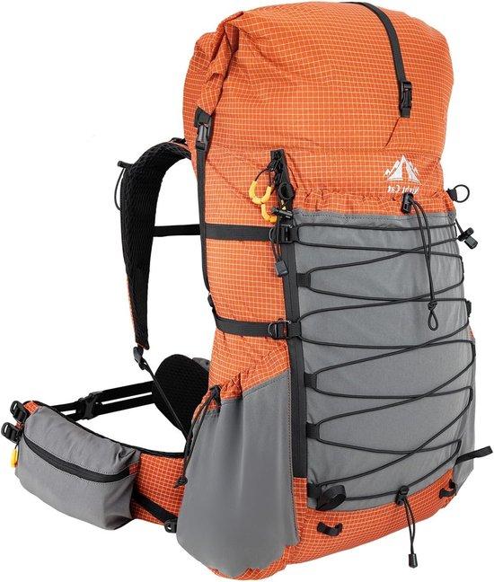 Extrem leichter 70-Liter-Rucksack für Wandern und Trekking - Großer, wasserdichter Outdoor-Rucksack für Damen und Herren, Orange
