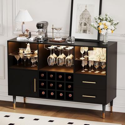 Garvee 47 Inch Wine Bar Cabinet with LED & Charging Station