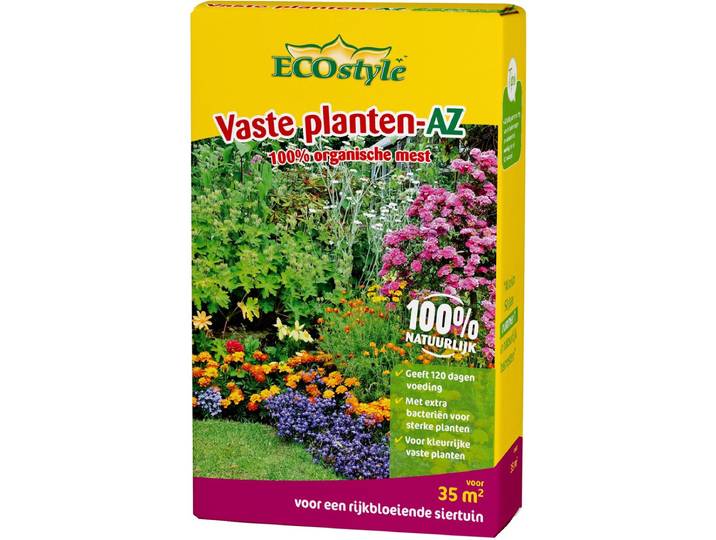 ECOstyle Vaste Planten-AZ Organische Plantenvoeding - Meststof voor 120 dagen - Kleurrijke Vaste Planten - Rijbloeiende Siertuin - Voor 20 M² - 1\,6 KG