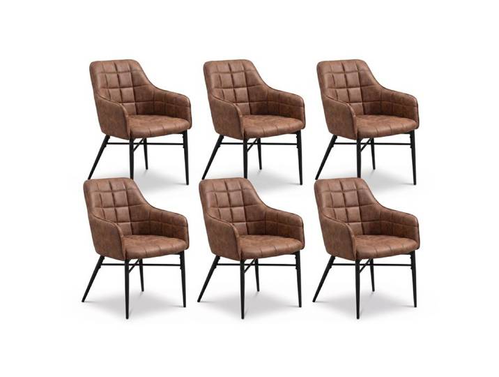 SUZANA - Lot de 6 chaises marron vintage avec pieds en métal noir