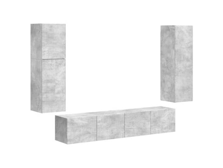 LMTYOENFG TV-Schrankset Wandmontiert 4-TLG Hängeschrank Beton-Grau Vierteilige Wohnwand für Wohnzimmer oder Büro: Flexible Anordnung an der Wand spart Stellfläche und schafft Stauraum.