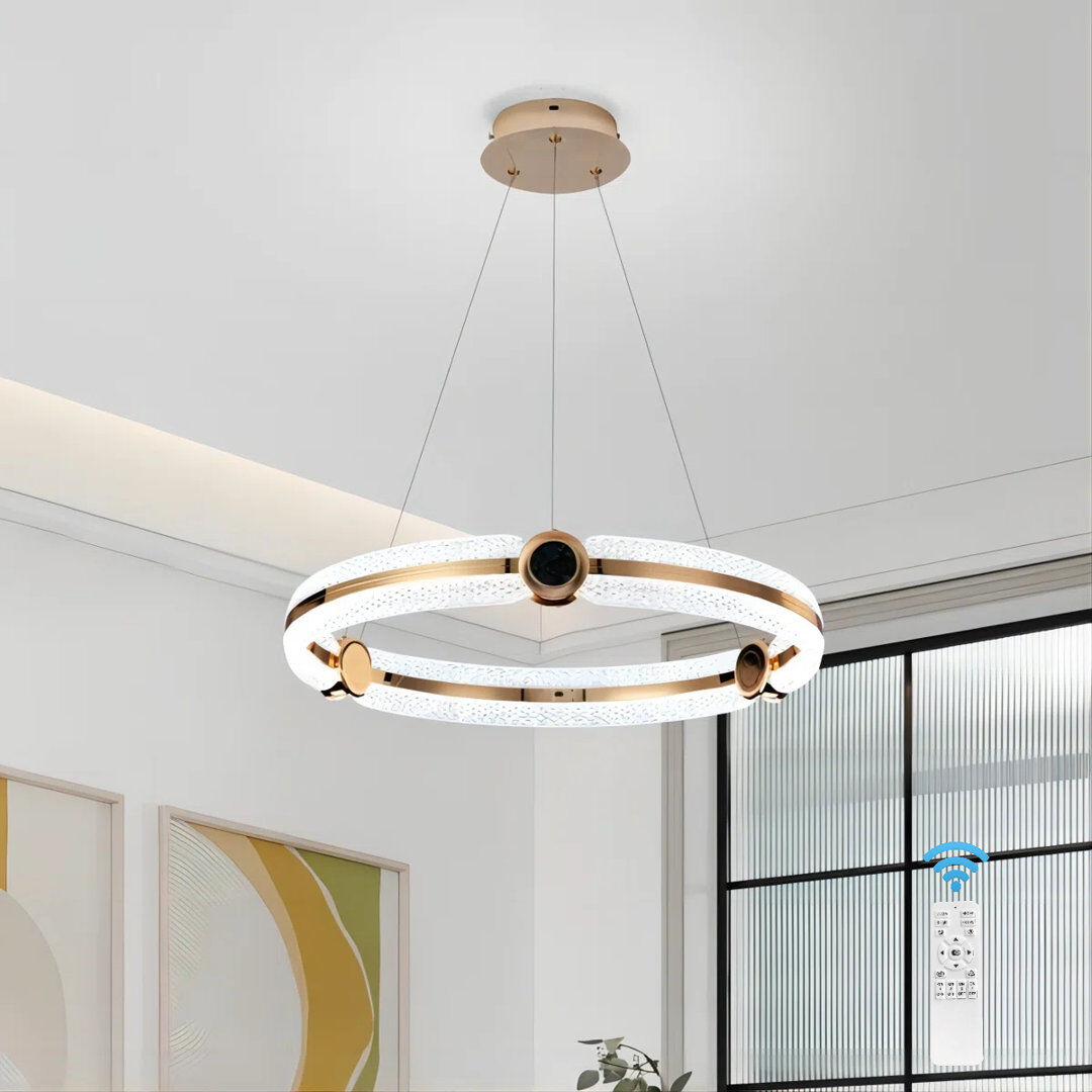 Blue Elephant 1 - Light Dimmable Gold LED Wagon Wheel Pendant with Remote Control Included Gold 7cm H X 50cm W X 50cm D