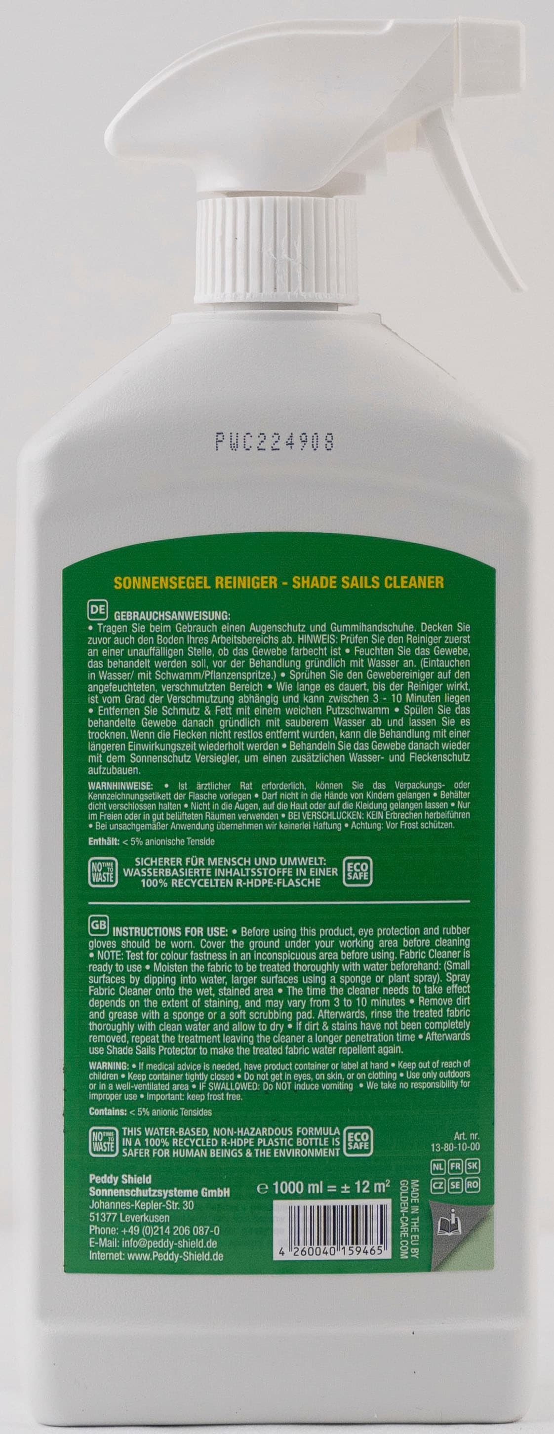 Allzweckreiniger PEDDY SHIELD "Sonnensegel-Reiniger und Fleckenentferner", transparent (farblos), 1.000ml, Reinigungsmittel, Allzweckreiniger, wasserbasiert