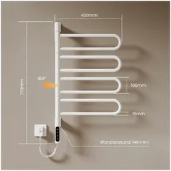 Emke Elektrischer Handtuchtrockner, 170 W, 180° drehbar, LED-Display, WiFi Steuerung mit Thermostat, komp, Heizkörper, Weiss