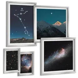 BILDER SET 5er Set - 50x50 cm & 20x30 cm & 40x60 cm Silberner Rahmen - Kosmische Landschaften der Fische-Berge