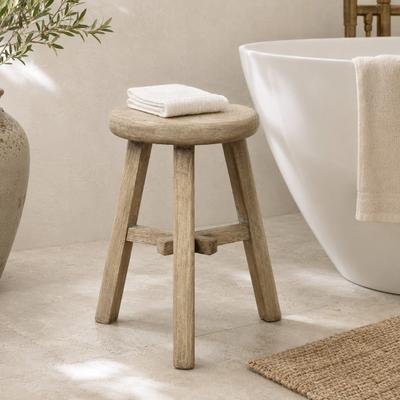 Artissance 12 Inch Wide Solid Elm Round Stool Weathered Natural