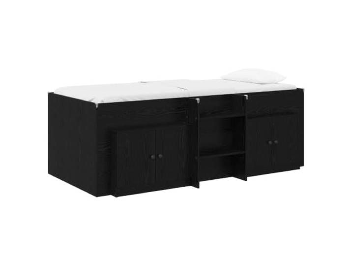PUGYNBK Bettgestell Loft mit Schrank, 3-teilig, Schwarz Aufwändiges Holz, erhöhtes Design, platzsparend, integriertes Regal, einfache Montage
