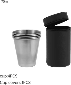 Inspire Curations 4 Piece Stainless Steel Travel Cup Set With Portable Carrying Case 70ml 30 170ml