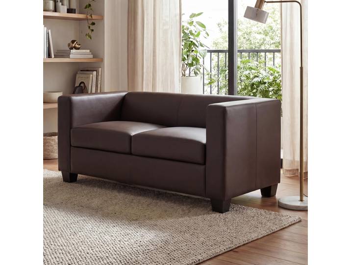 2er Sofa Couch Loungesofa Lille, Kunstleder Kunstleder, coffee